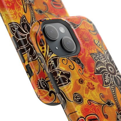 Floral Boho Magnetic Impact Phone Case — Orange Paisley Protecting Cover - DIGITAL X