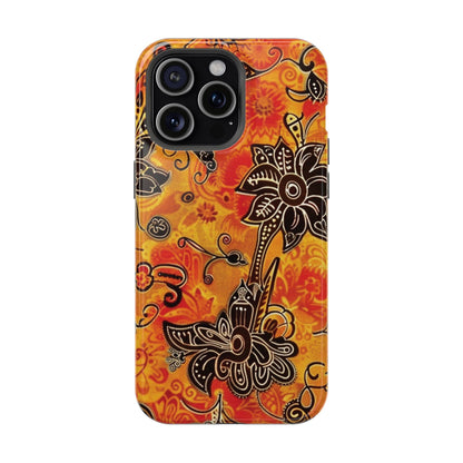 Floral Boho Magnetic Impact Phone Case — Orange Paisley Protecting Cover - DIGITAL X