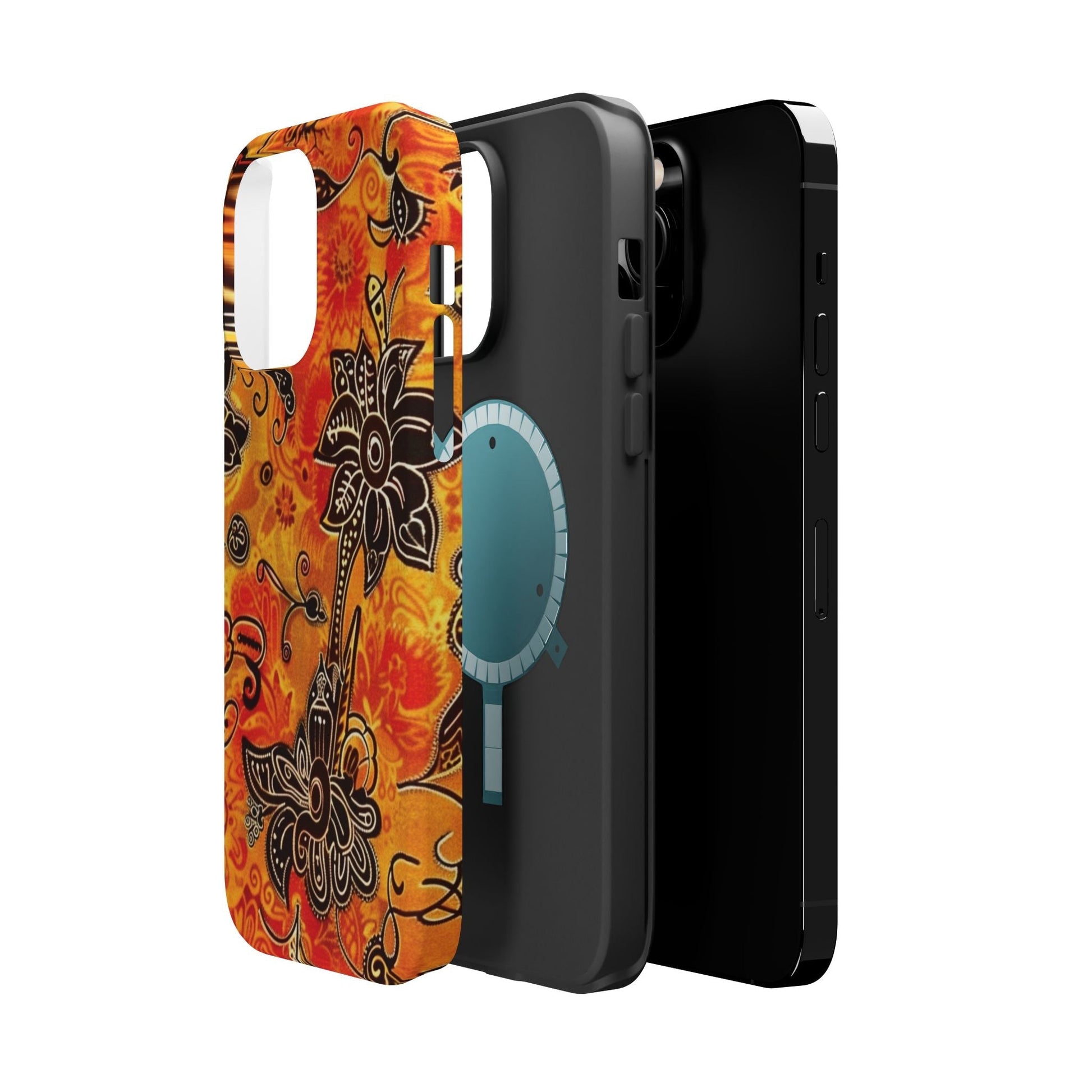 Floral Boho Magnetic Impact Phone Case — Orange Paisley Protecting Cover - DIGITAL X
