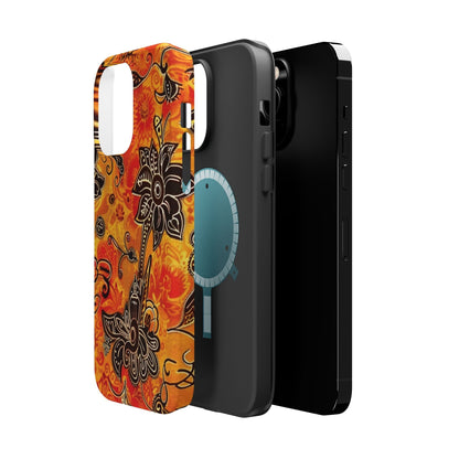 Floral Boho Magnetic Impact Phone Case — Orange Paisley Protecting Cover - DIGITAL X