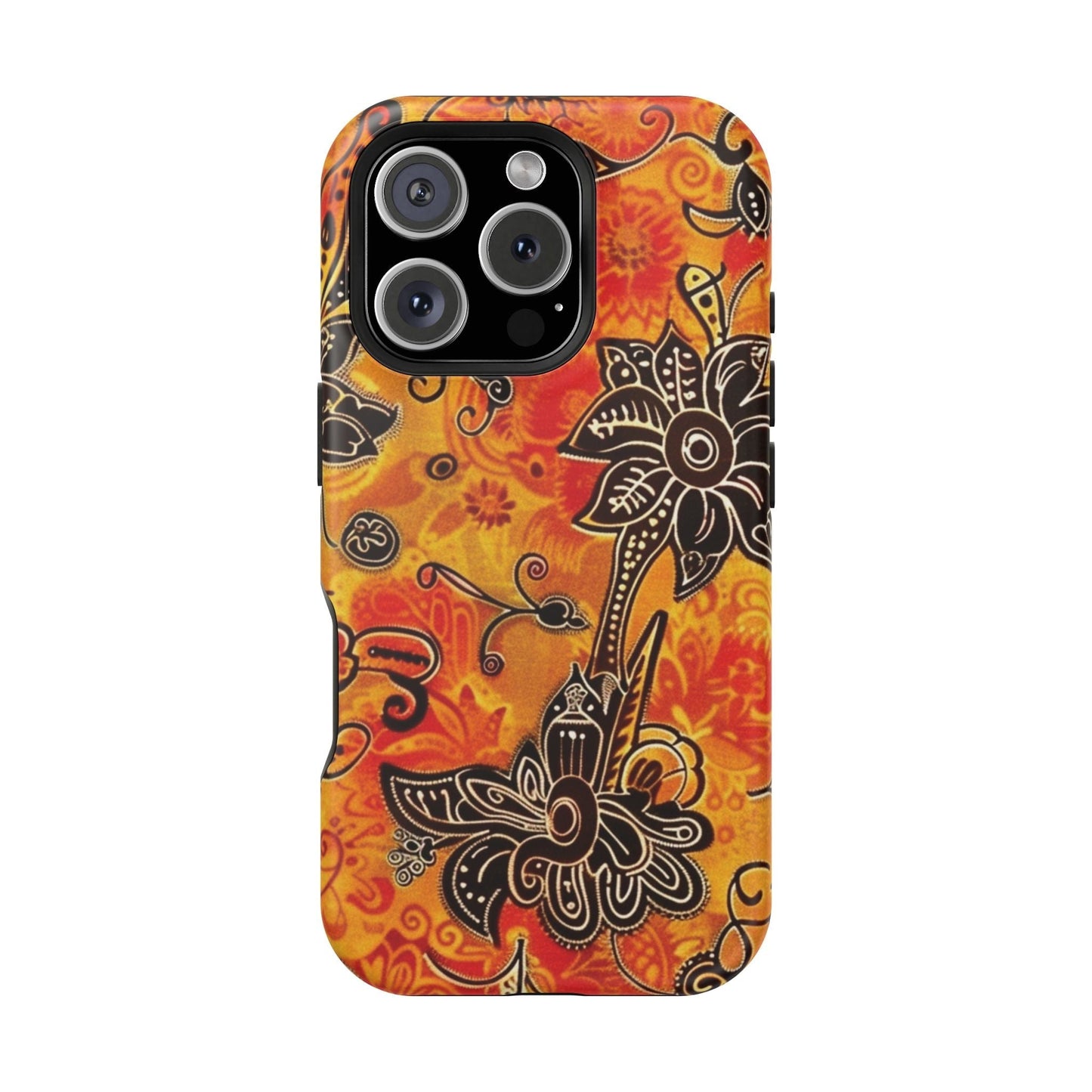 Floral Boho Magnetic Impact Phone Case — Orange Paisley Protecting Cover - DIGITAL X
