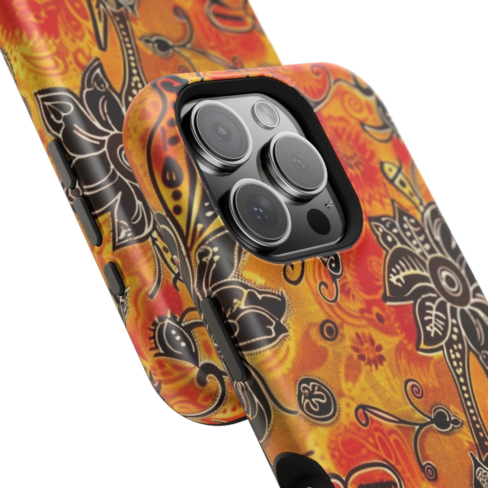 Floral Boho Magnetic Impact Phone Case — Orange Paisley Protecting Cover - DIGITAL X