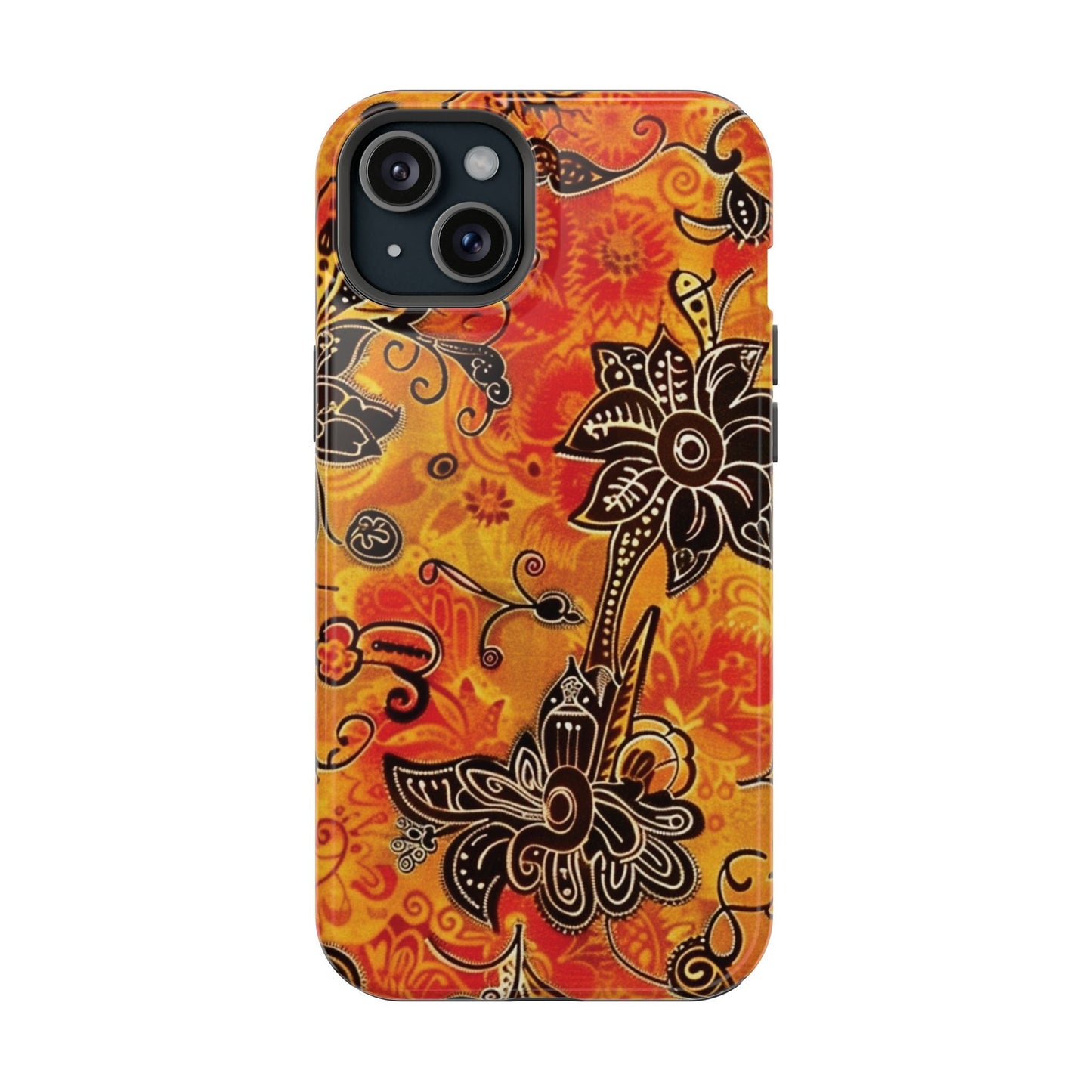 Floral Boho Magnetic Impact Phone Case — Orange Paisley Protecting Cover - DIGITAL X