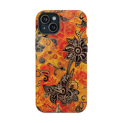 Floral Boho Magnetic Impact Phone Case — Orange Paisley Protecting Cover - DIGITAL X