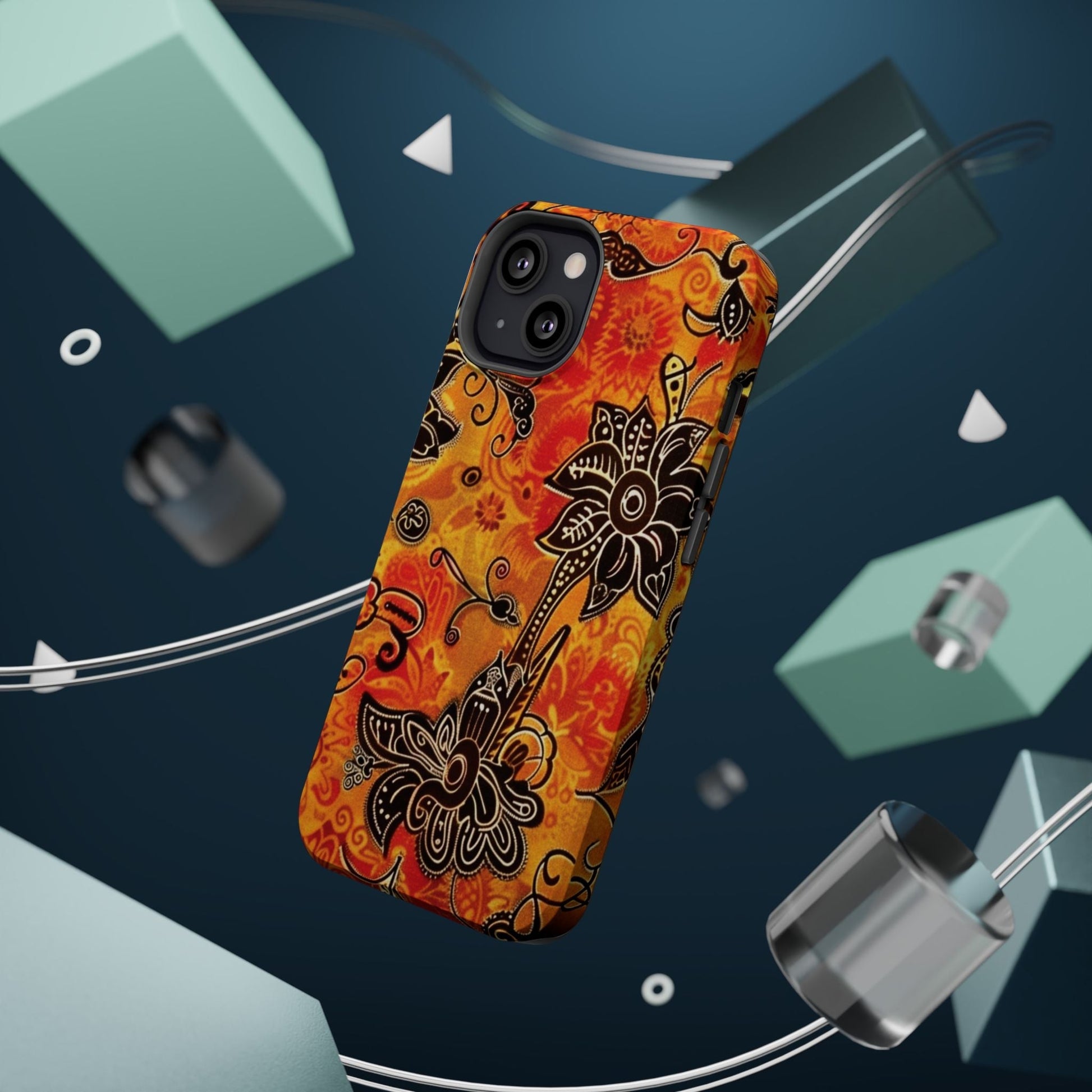 Floral Boho Magnetic Impact Phone Case — Orange Paisley Protecting Cover - DIGITAL X
