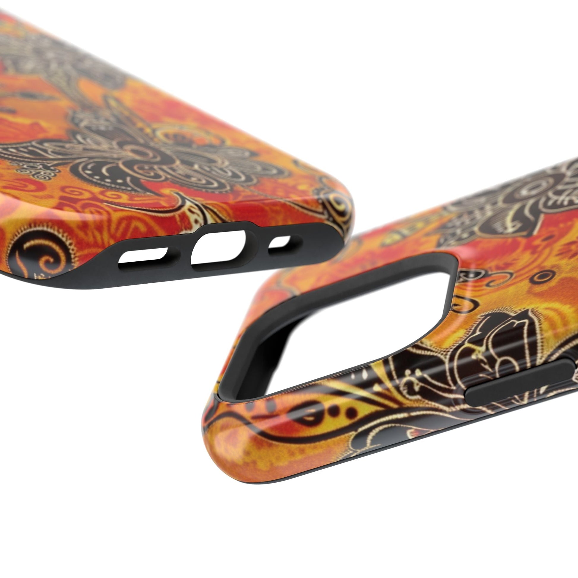 Floral Boho Magnetic Impact Phone Case — Orange Paisley Protecting Cover - DIGITAL X