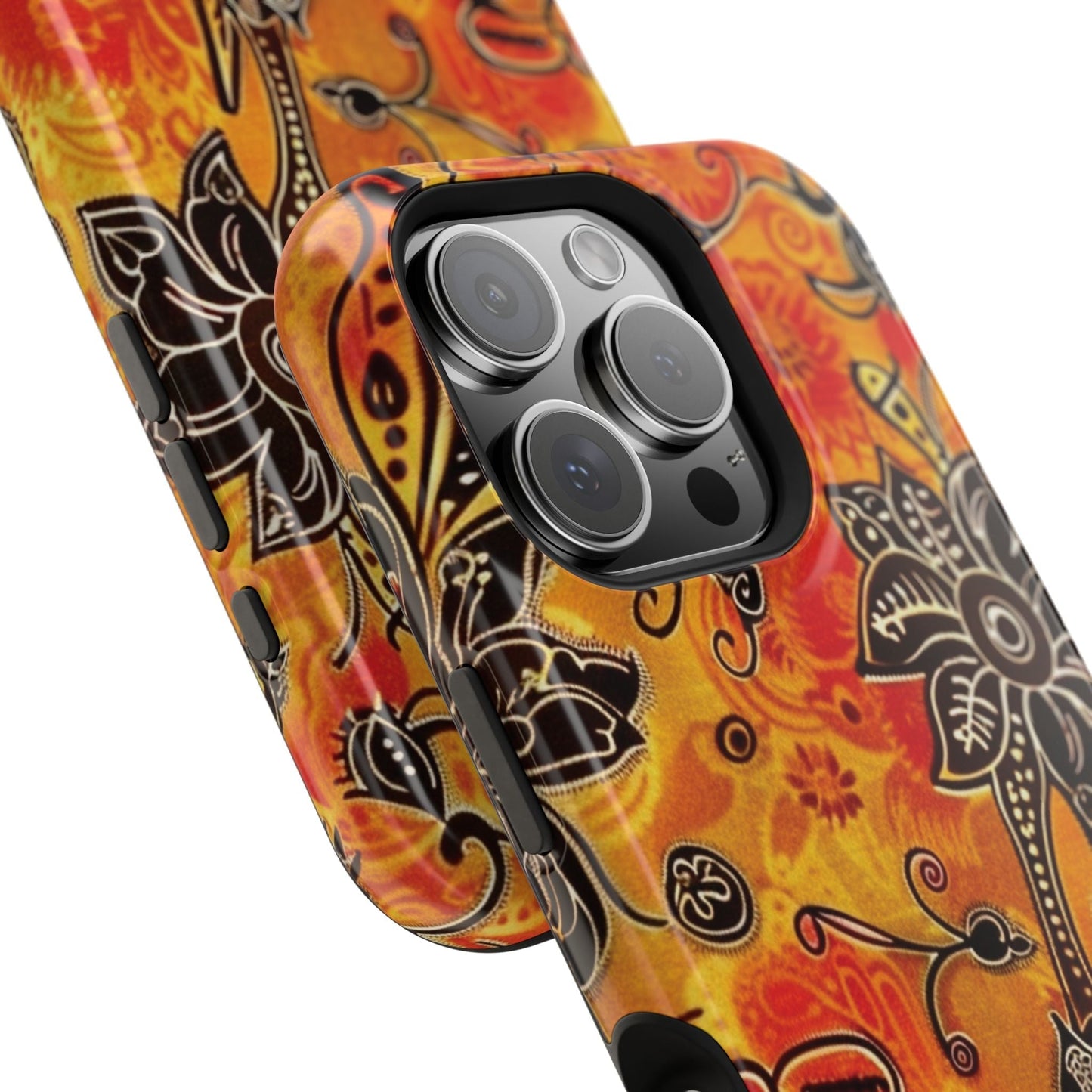 Floral Boho Magnetic Impact Phone Case — Orange Paisley Protecting Cover - DIGITAL X