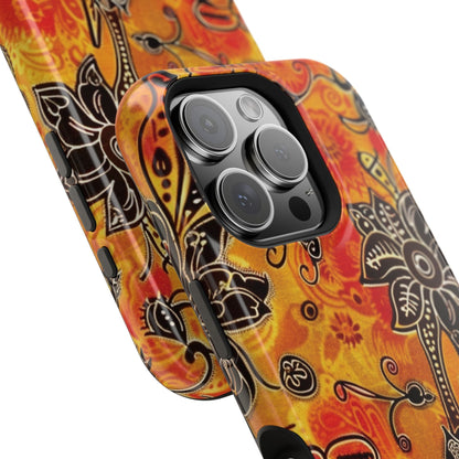 Floral Boho Magnetic Impact Phone Case — Orange Paisley Protecting Cover - DIGITAL X