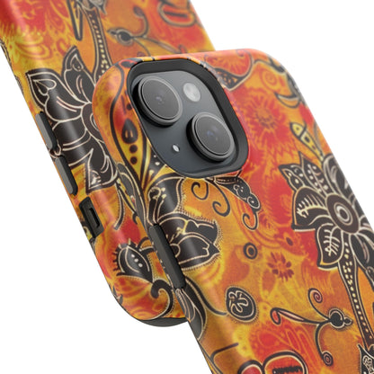 Floral Boho Magnetic Impact Phone Case — Orange Paisley Protecting Cover - DIGITAL X