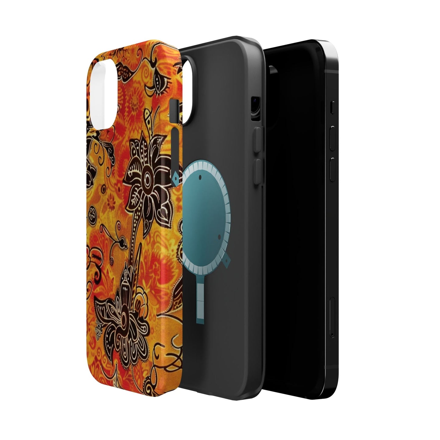 Floral Boho Magnetic Impact Phone Case — Orange Paisley Protecting Cover - DIGITAL X