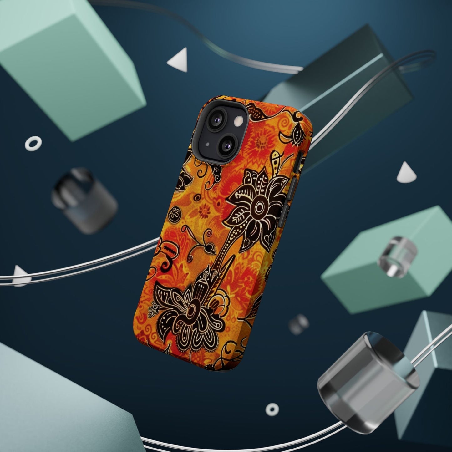 Floral Boho Magnetic Impact Phone Case — Orange Paisley Protecting Cover - DIGITAL X