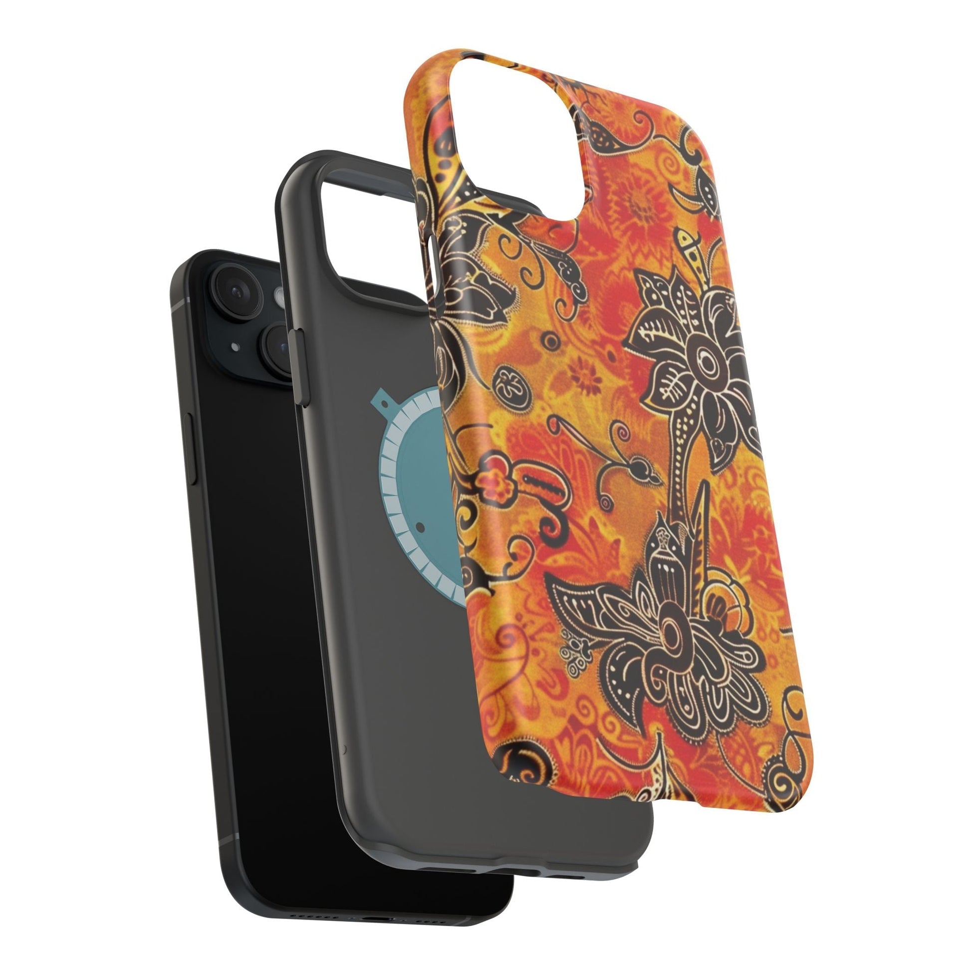 Floral Boho Magnetic Impact Phone Case — Orange Paisley Protecting Cover - DIGITAL X