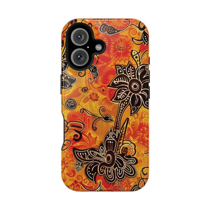 Floral Boho Magnetic Impact Phone Case — Orange Paisley Protecting Cover - DIGITAL X