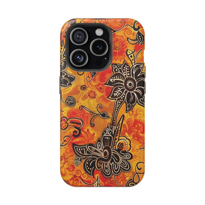 Floral Boho Magnetic Impact Phone Case — Orange Paisley Protecting Cover - DIGITAL X