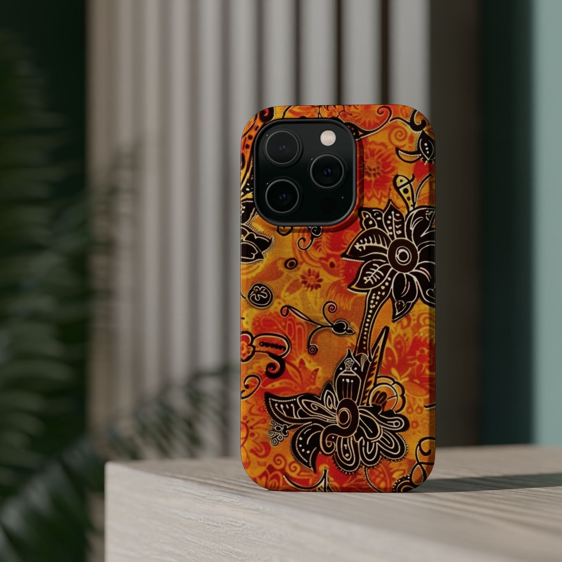 Floral Boho Magnetic Impact Phone Case — Orange Paisley Protecting Cover - DIGITAL X