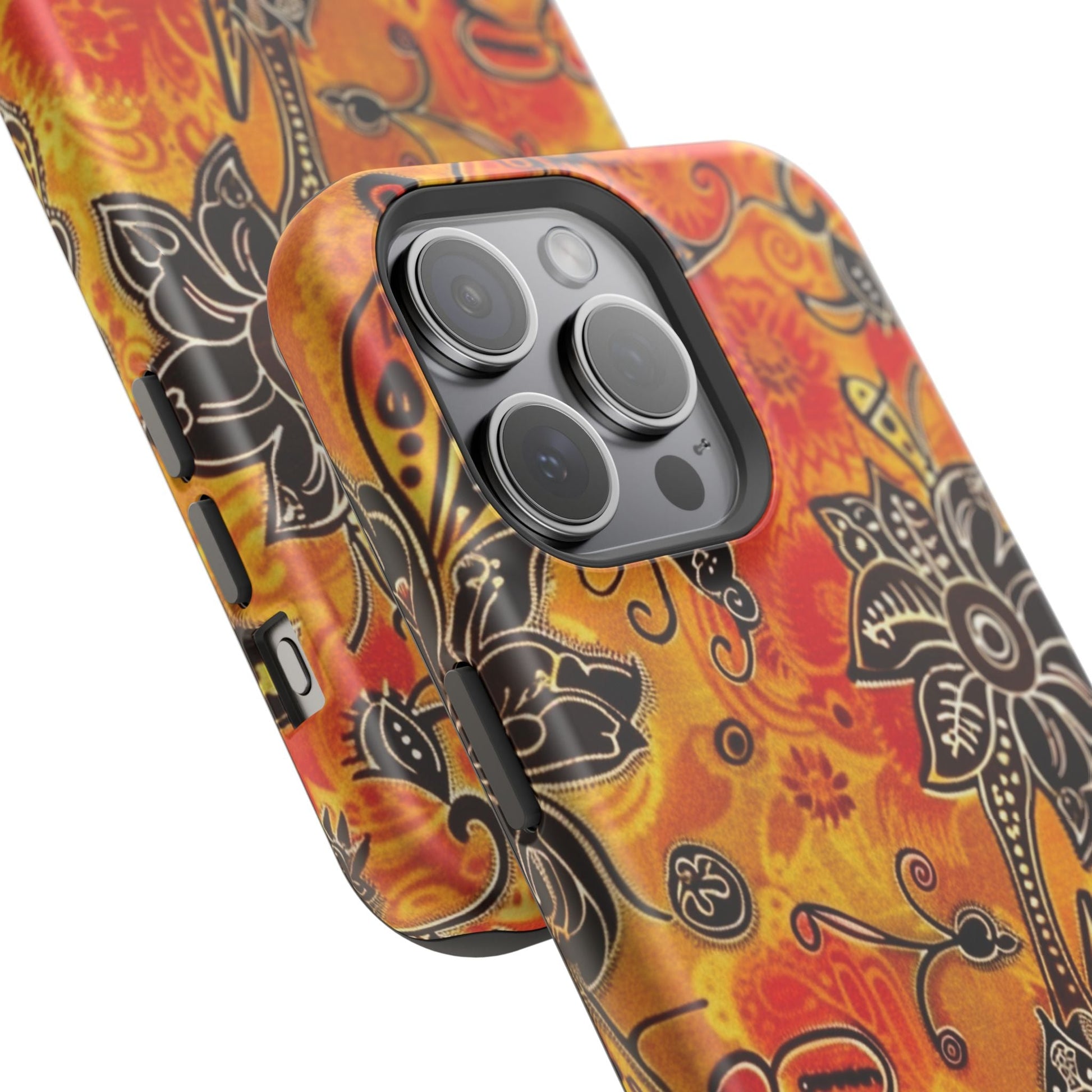 Floral Boho Magnetic Impact Phone Case — Orange Paisley Protecting Cover - DIGITAL X