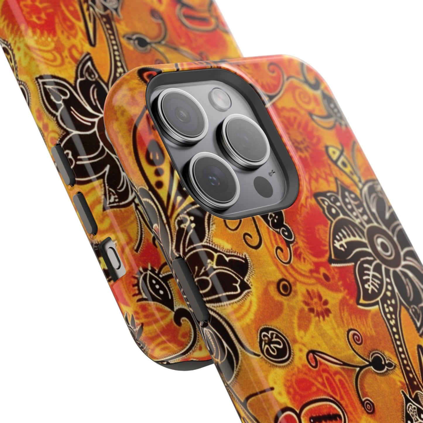 Floral Boho Magnetic Impact Phone Case — Orange Paisley Protecting Cover - DIGITAL X