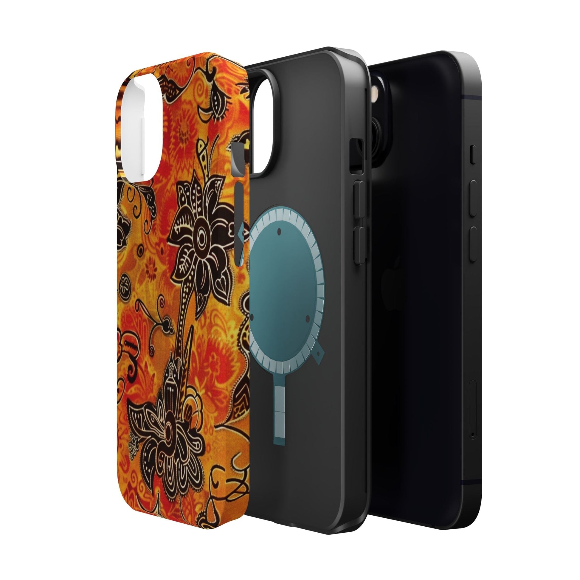 Floral Boho Magnetic Impact Phone Case — Orange Paisley Protecting Cover - DIGITAL X