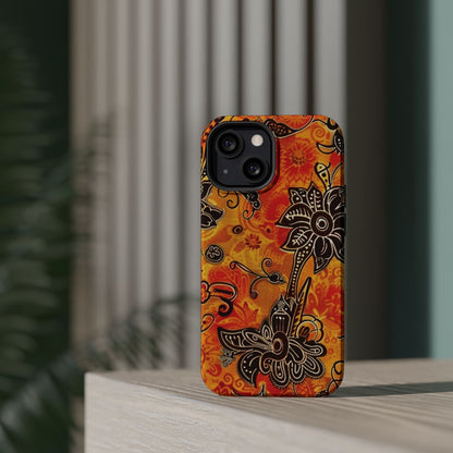 Floral Boho Magnetic Impact Phone Case — Orange Paisley Protecting Cover - DIGITAL X