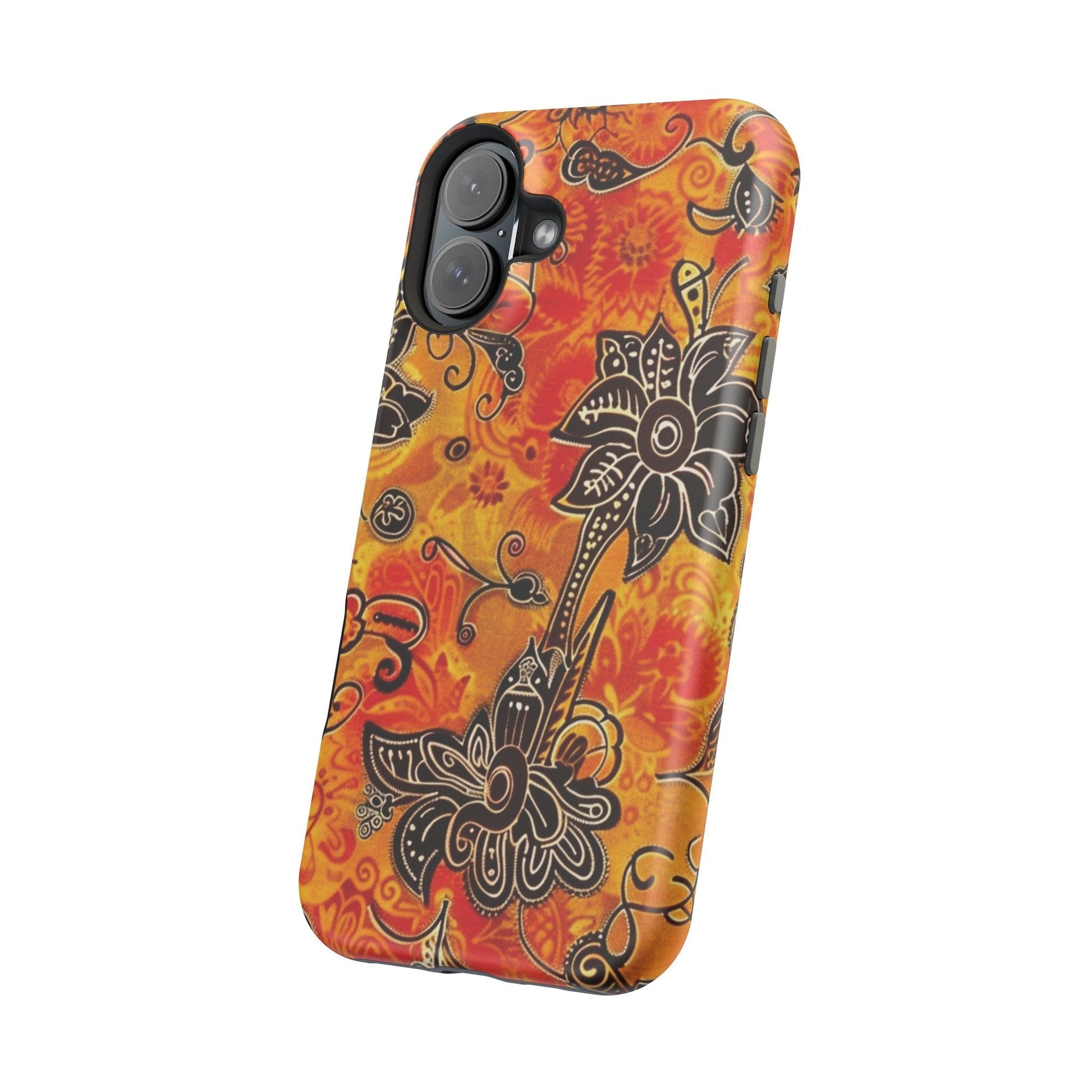 Floral Boho Magnetic Impact Phone Case — Orange Paisley Protecting Cover - DIGITAL X