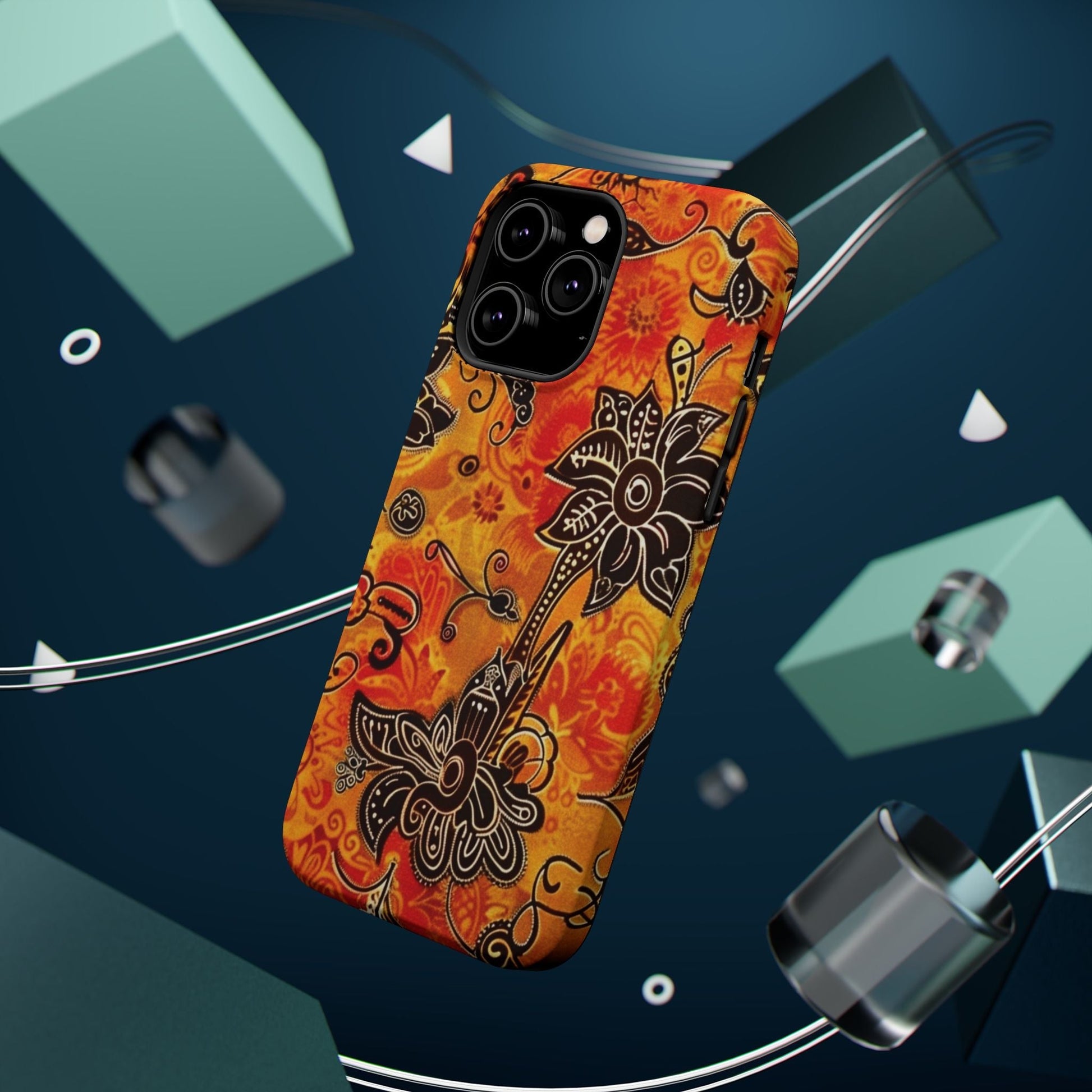 Floral Boho Magnetic Impact Phone Case — Orange Paisley Protecting Cover - DIGITAL X