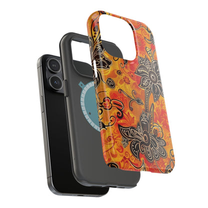Floral Boho Magnetic Impact Phone Case — Orange Paisley Protecting Cover - DIGITAL X