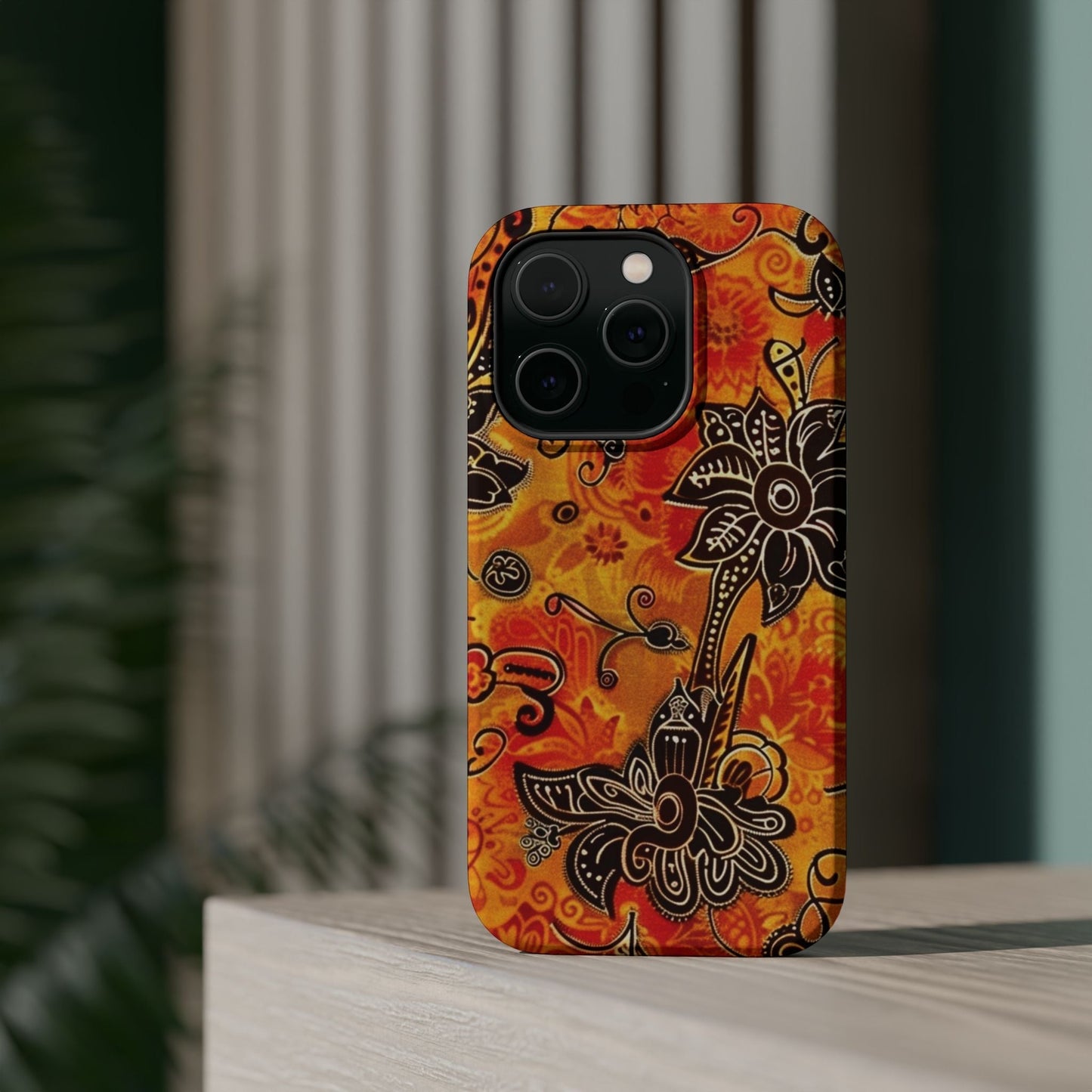 Floral Boho Magnetic Impact Phone Case — Orange Paisley Protecting Cover - DIGITAL X