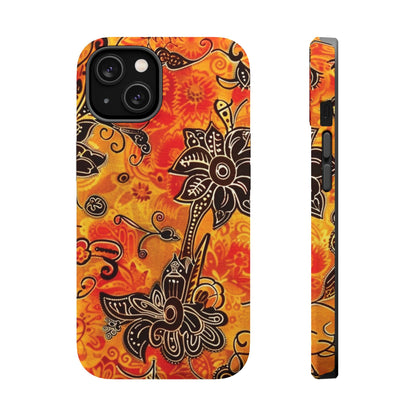 Floral Boho Magnetic Impact Phone Case — Orange Paisley Protecting Cover - DIGITAL X