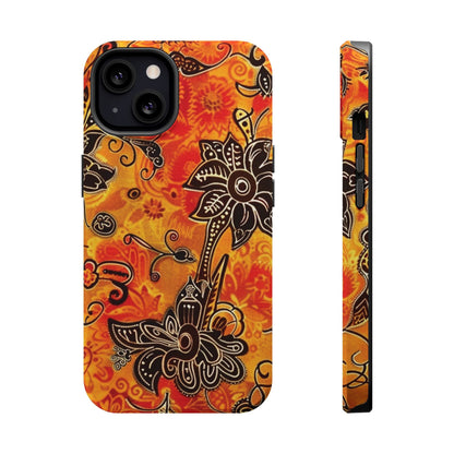 Floral Boho Magnetic Impact Phone Case — Orange Paisley Protecting Cover - DIGITAL X
