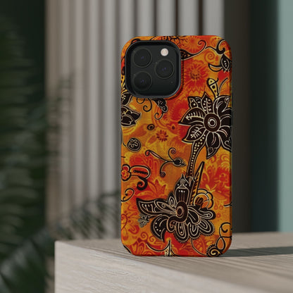 Floral Boho Magnetic Impact Phone Case — Orange Paisley Protecting Cover - DIGITAL X