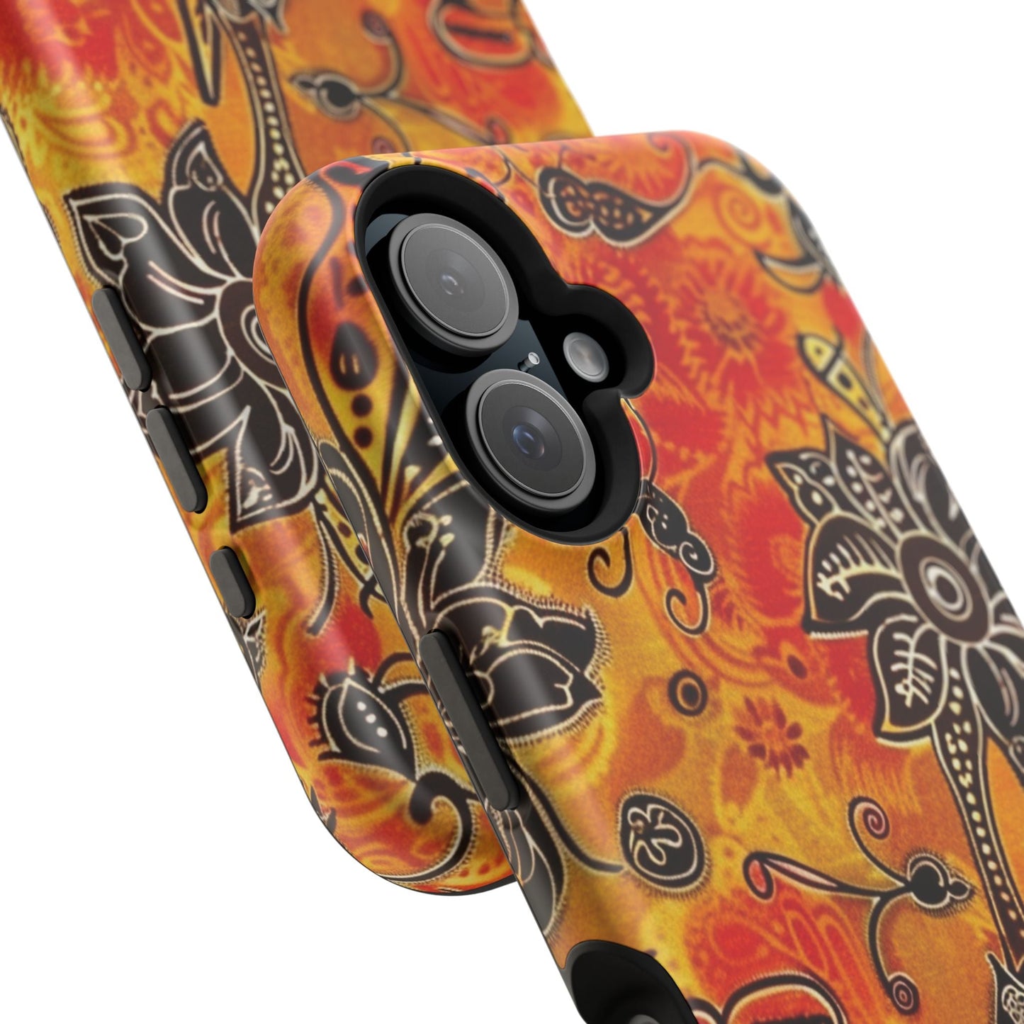 Floral Boho Magnetic Impact Phone Case — Orange Paisley Protecting Cover - DIGITAL X