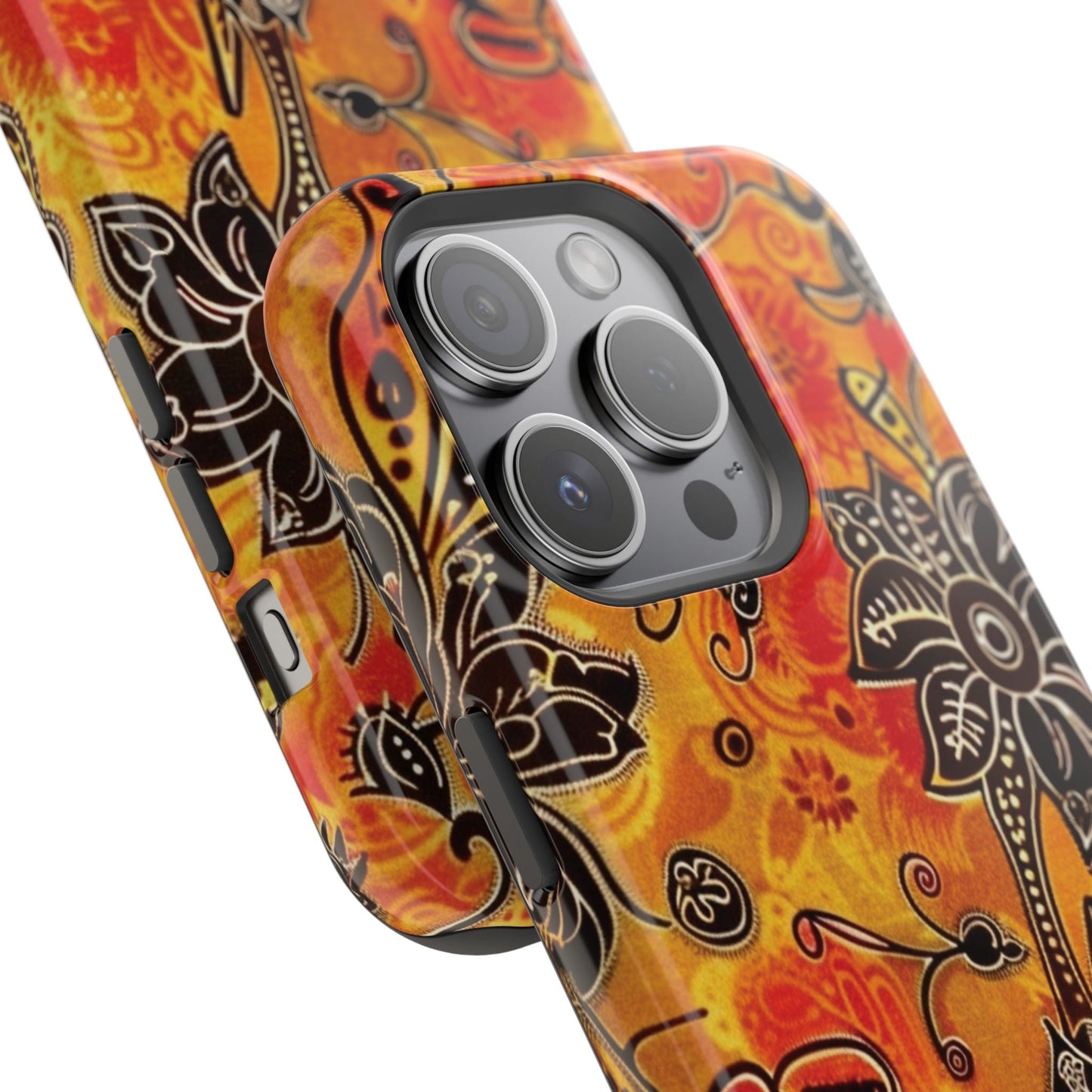 Floral Boho Magnetic Impact Phone Case — Orange Paisley Protecting Cover - DIGITAL X