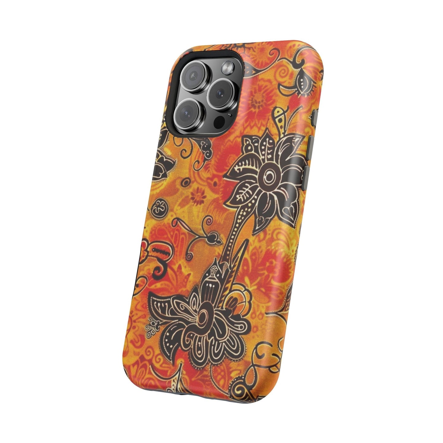 Floral Boho Magnetic Impact Phone Case — Orange Paisley Protecting Cover - DIGITAL X