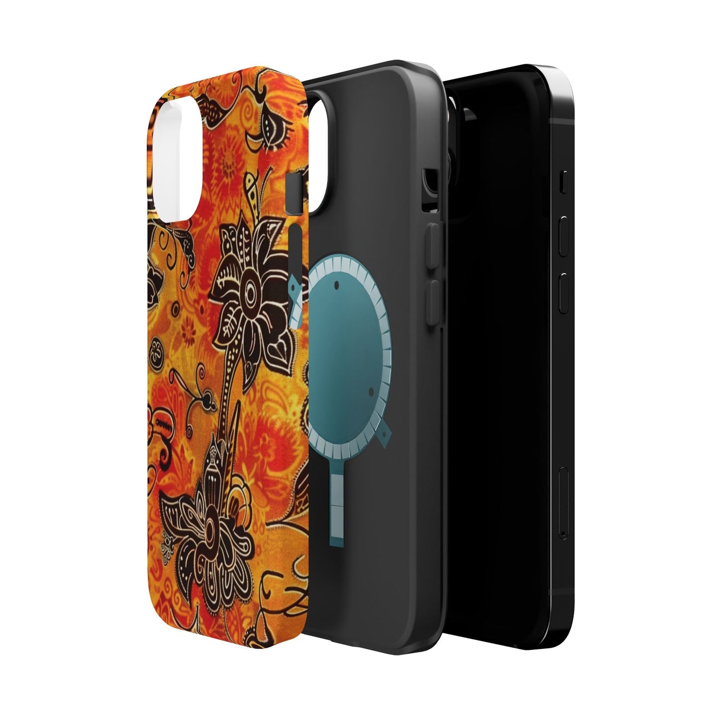 Floral Boho Magnetic Impact Phone Case — Orange Paisley Protecting Cover - DIGITAL X