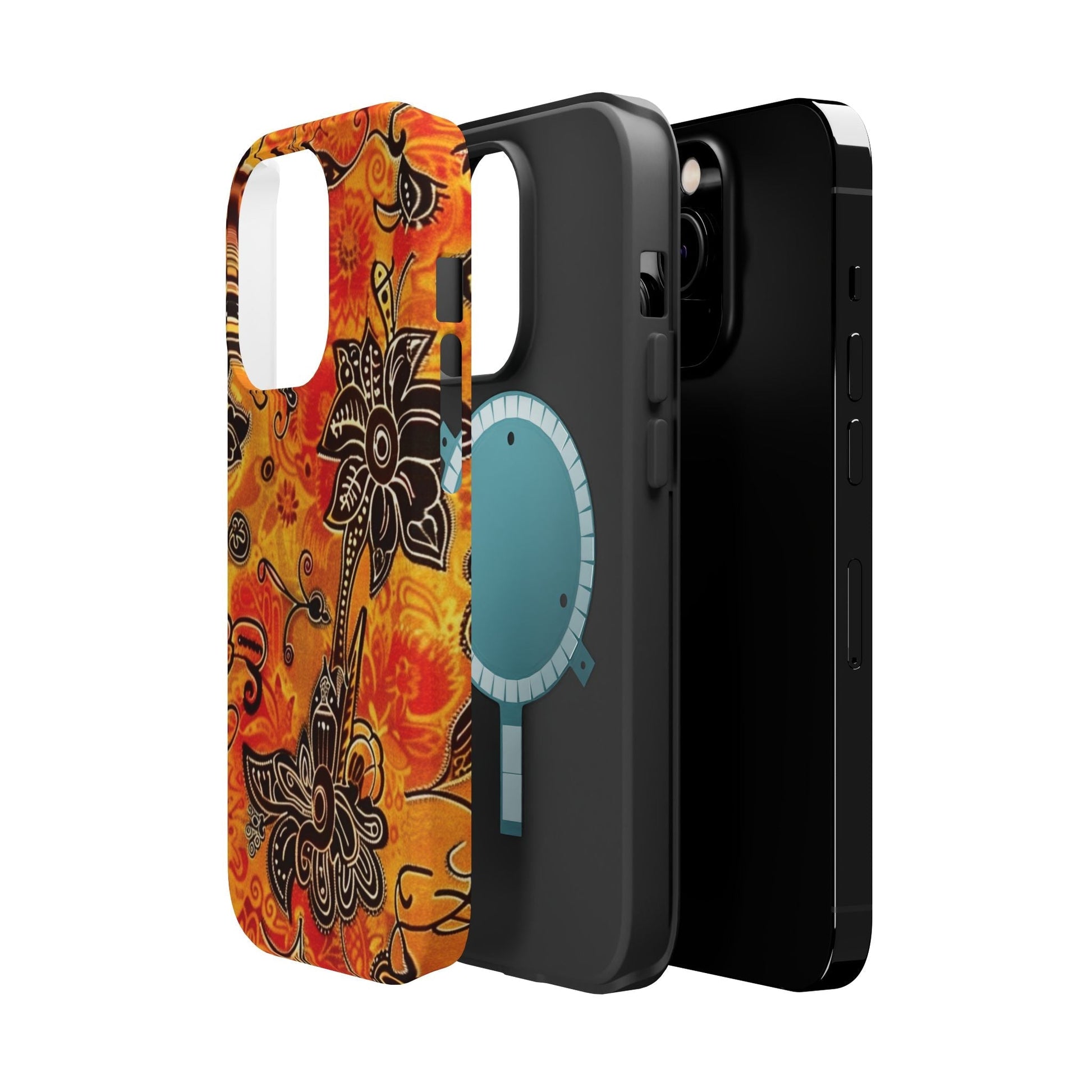 Floral Boho Magnetic Impact Phone Case — Orange Paisley Protecting Cover - DIGITAL X