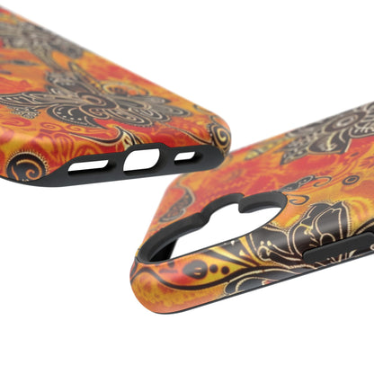 Floral Boho Magnetic Impact Phone Case — Orange Paisley Protecting Cover - DIGITAL X