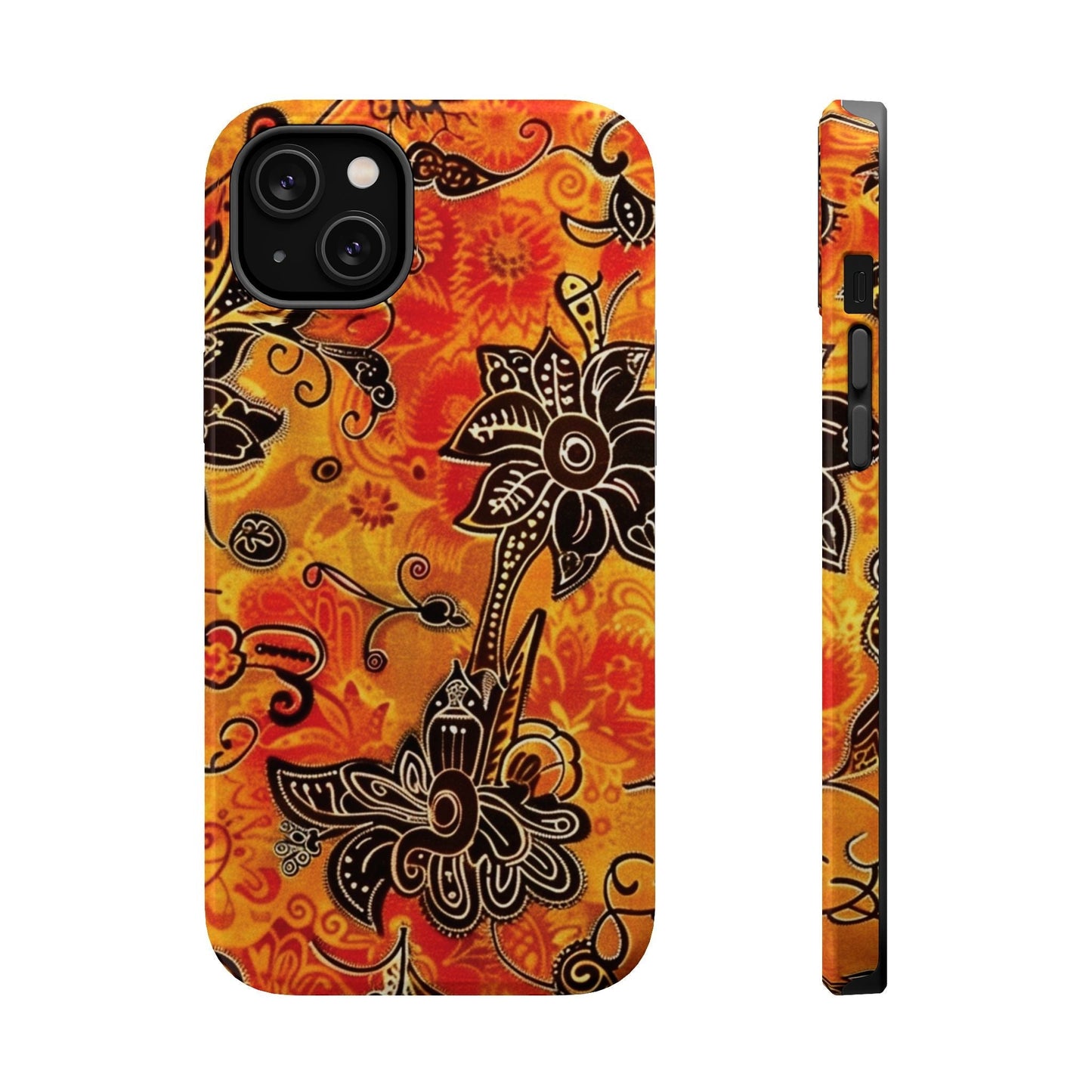 Floral Boho Magnetic Impact Phone Case — Orange Paisley Protecting Cover - DIGITAL X