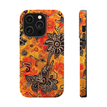 Floral Boho Magnetic Impact Phone Case — Orange Paisley Protecting Cover - DIGITAL X