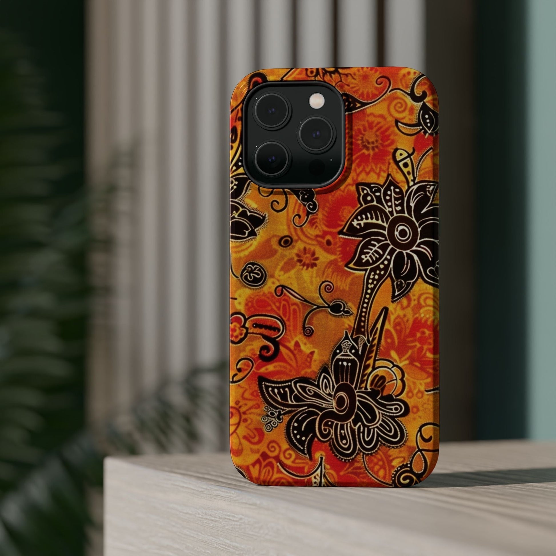Floral Boho Magnetic Impact Phone Case — Orange Paisley Protecting Cover - DIGITAL X