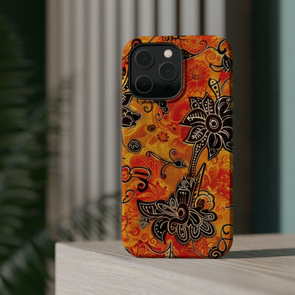 Floral Boho Magnetic Impact Phone Case — Orange Paisley Protecting Cover - DIGITAL X