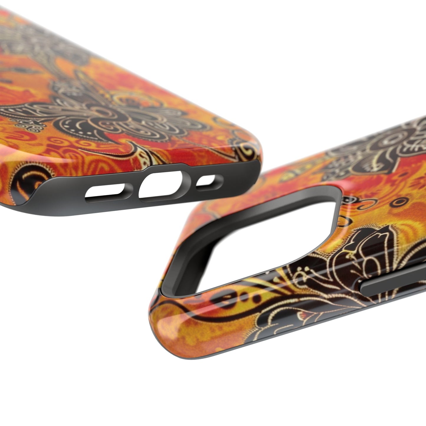 Floral Boho Magnetic Impact Phone Case — Orange Paisley Protecting Cover - DIGITAL X