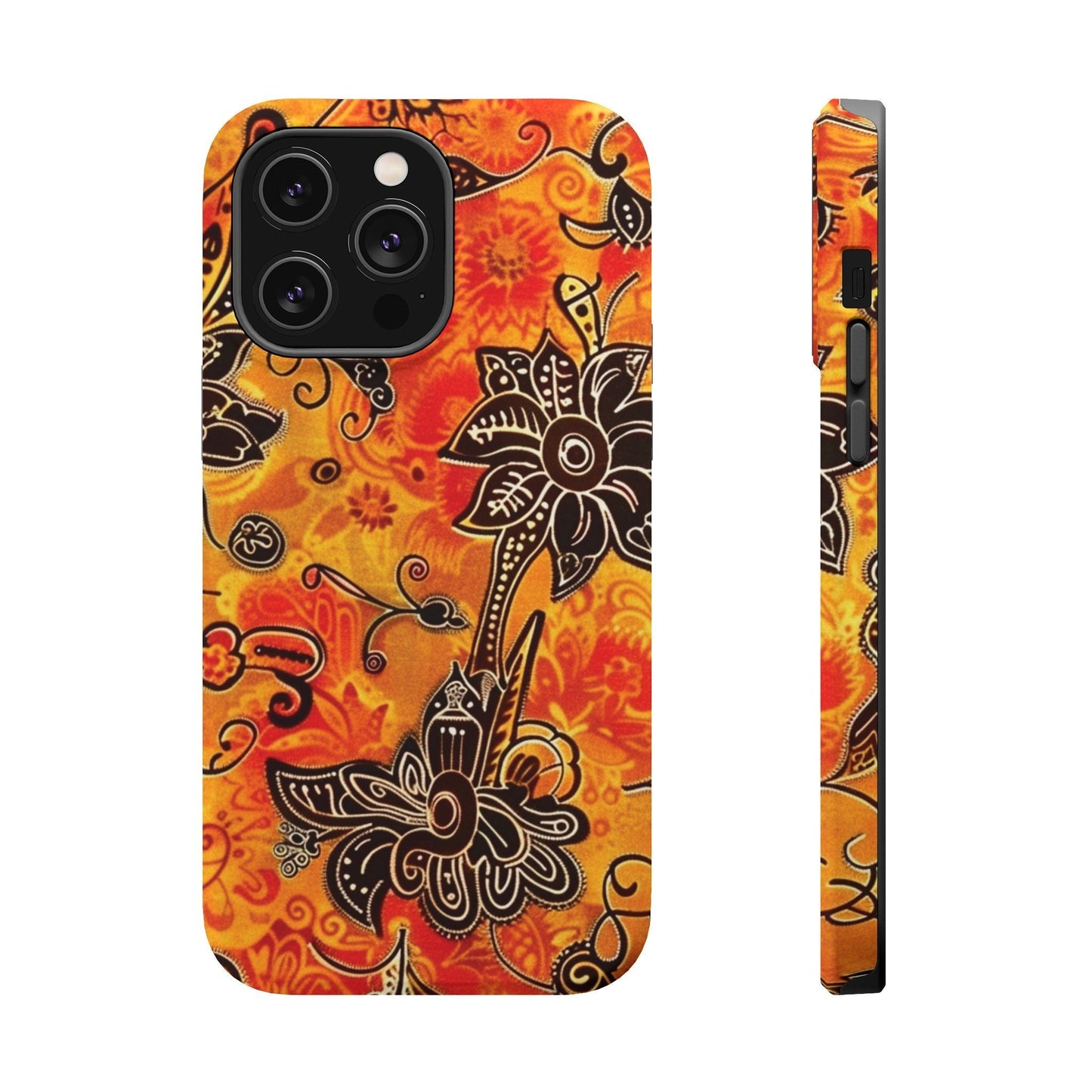 Floral Boho Magnetic Impact Phone Case — Orange Paisley Protecting Cover - DIGITAL X