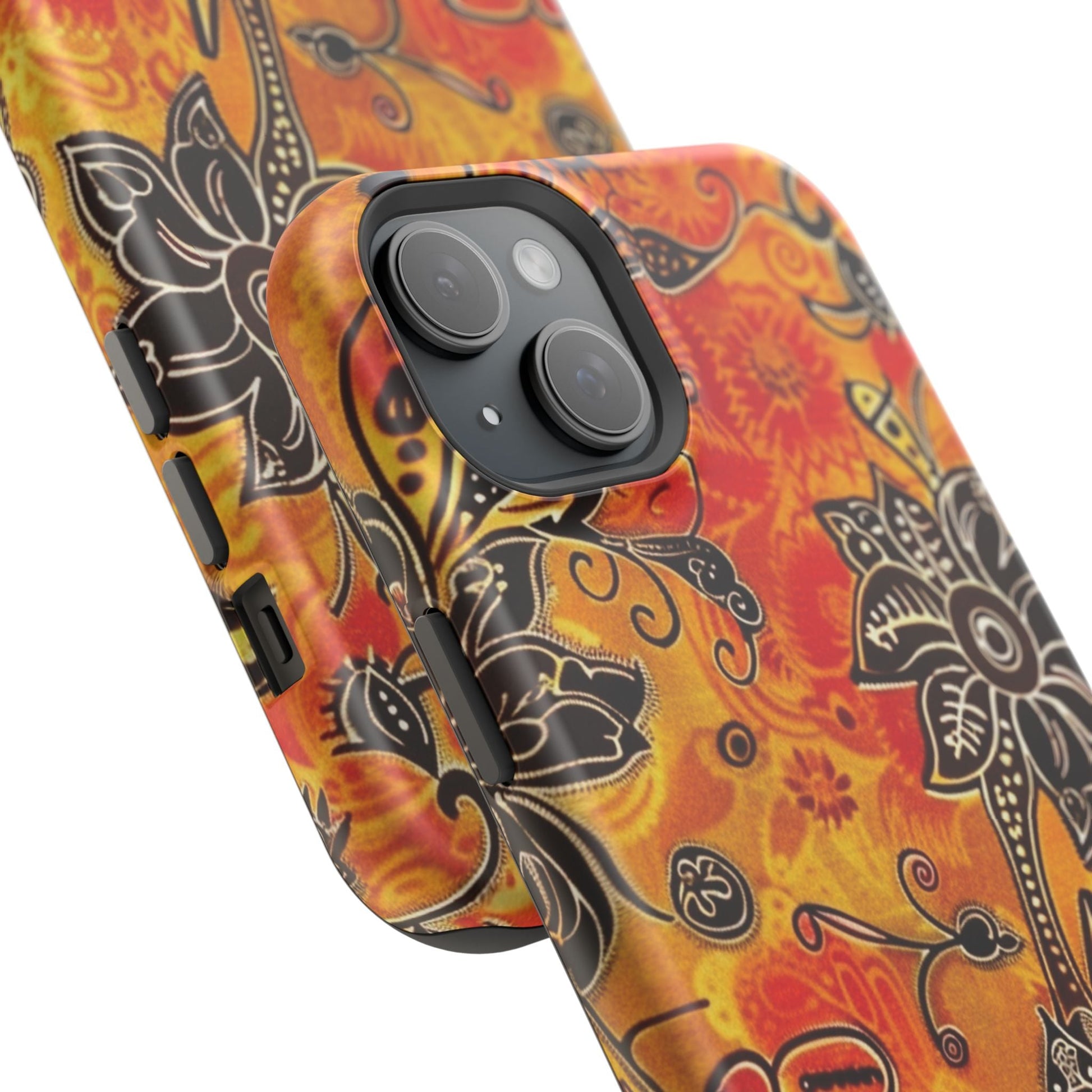Floral Boho Magnetic Impact Phone Case — Orange Paisley Protecting Cover - DIGITAL X