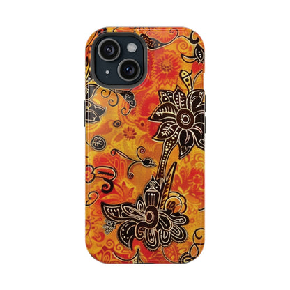 Floral Boho Magnetic Impact Phone Case — Orange Paisley Protecting Cover - DIGITAL X