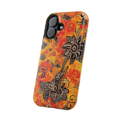 Floral Boho Magnetic Impact Phone Case — Orange Paisley Protecting Cover - DIGITAL X