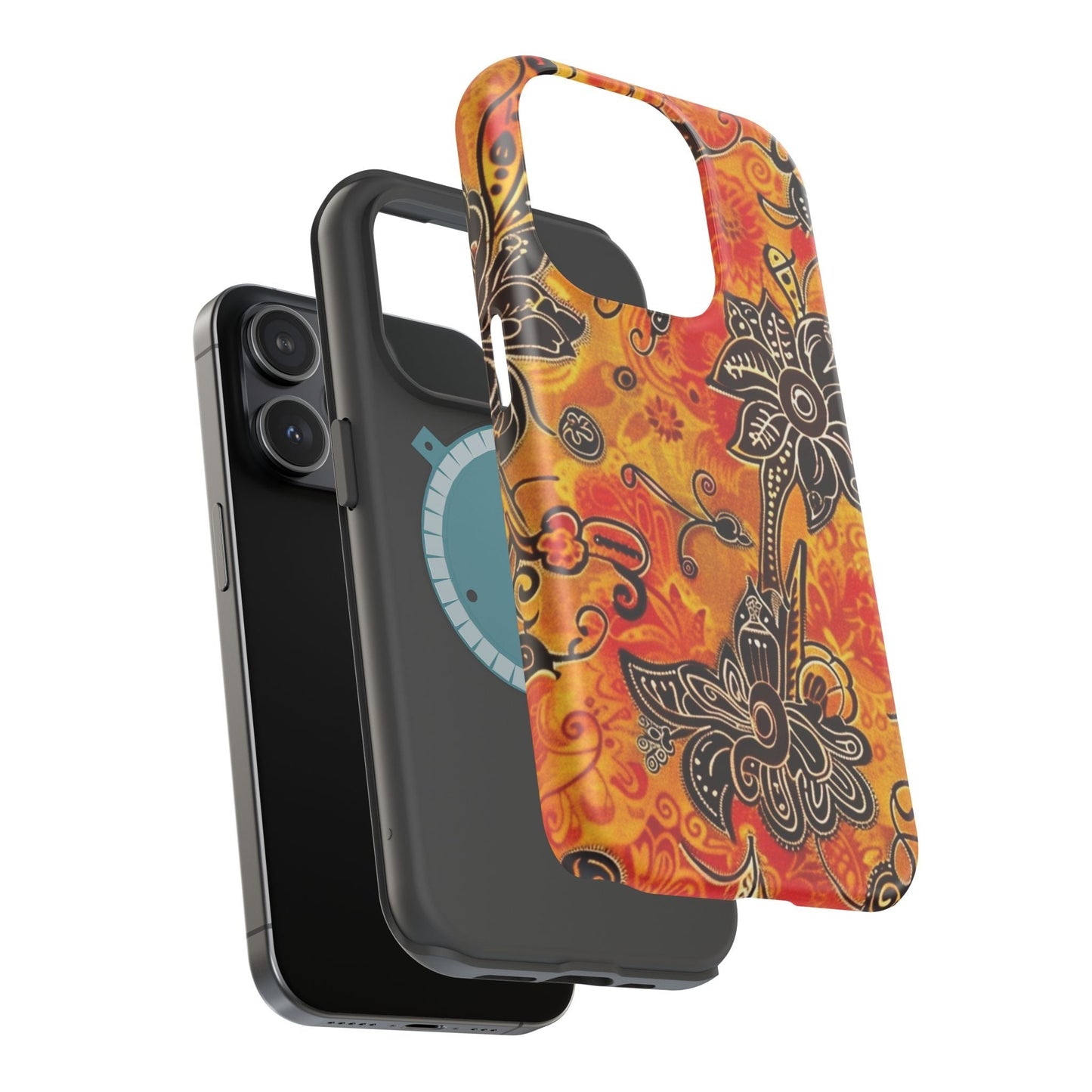 Floral Boho Magnetic Impact Phone Case — Orange Paisley Protecting Cover - DIGITAL X