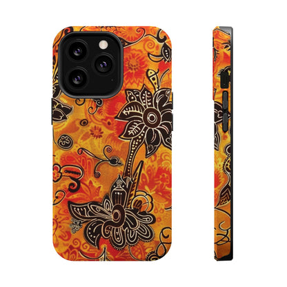 Floral Boho Magnetic Impact Phone Case — Orange Paisley Protecting Cover - DIGITAL X