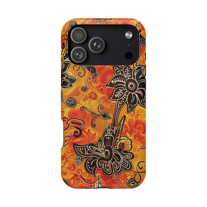 Floral Boho Magnetic Impact Phone Case — Orange Paisley Protecting Cover - DIGITAL X