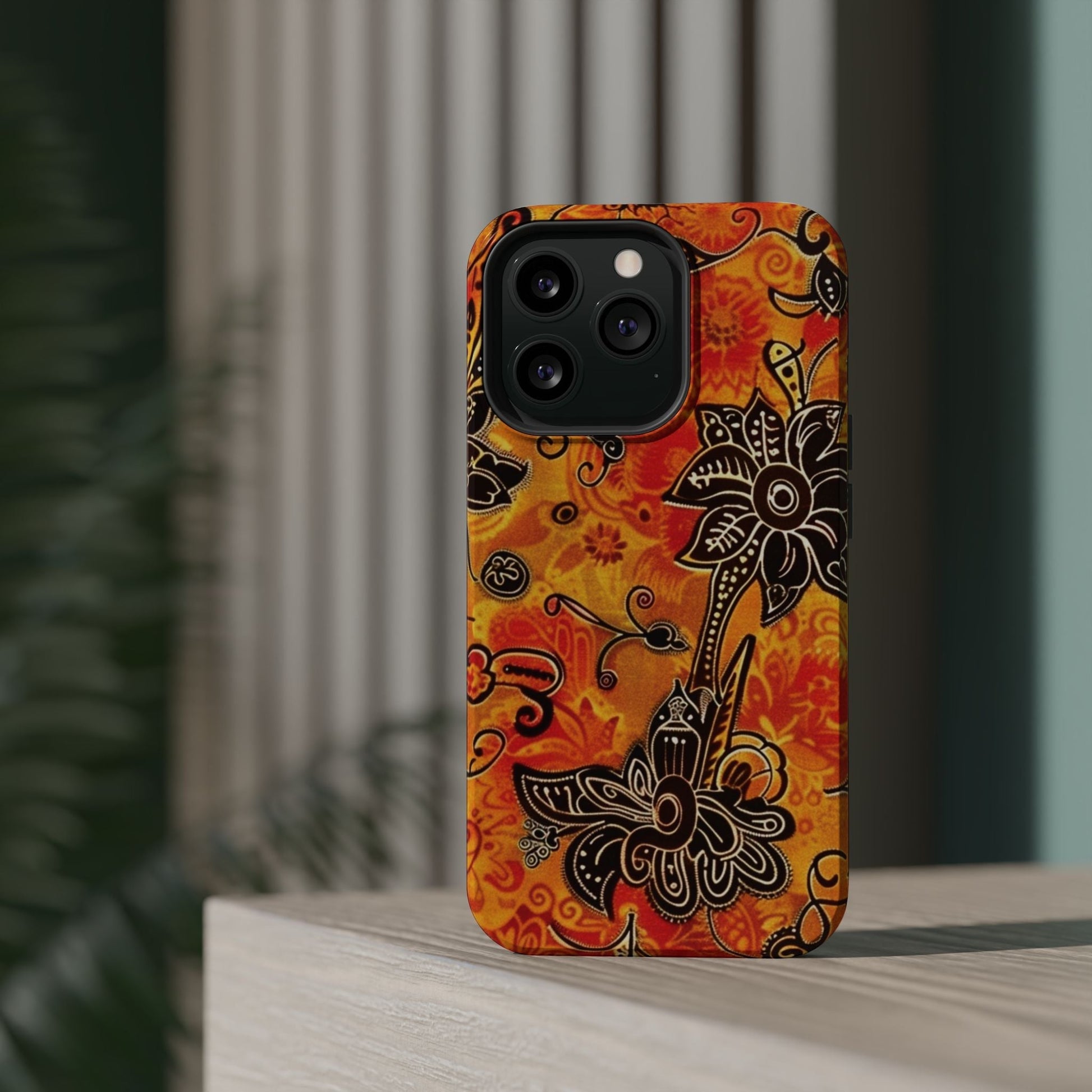 Floral Boho Magnetic Impact Phone Case — Orange Paisley Protecting Cover - DIGITAL X