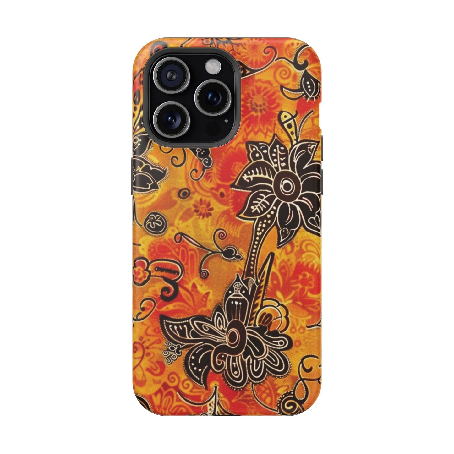 Floral Boho Magnetic Impact Phone Case — Orange Paisley Protecting Cover - DIGITAL X